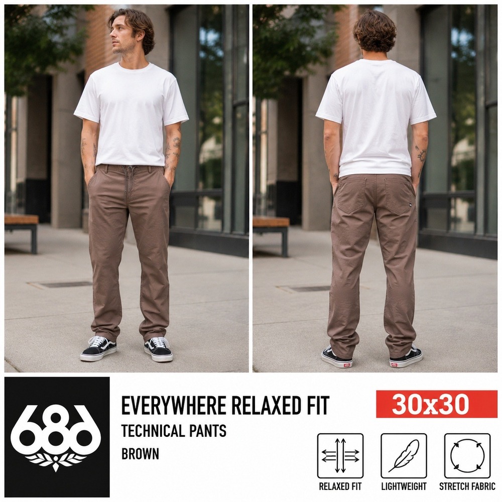 686 Everywhere Relaxed Fit Technical Pants Mens 30x30 Brown Nylon Stretch Chino